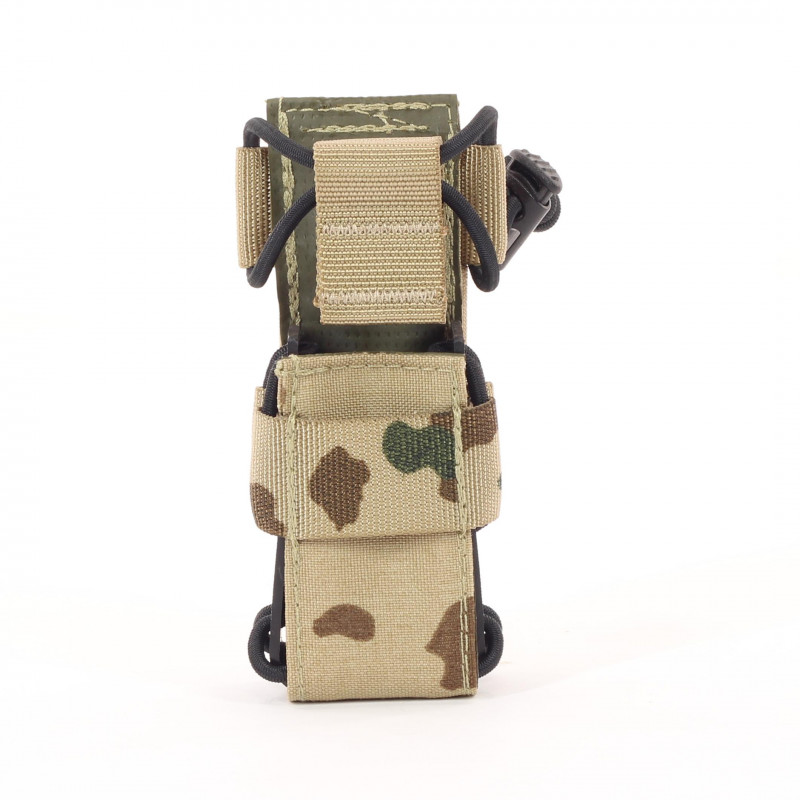 Universal lamp holster and magazine pouch MOLLE system in tropical camouflage