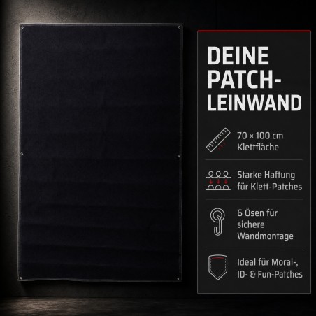 Schwarze Patchwall als Wanddisplay für eine übersichtliche Patch-Sammlung