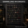 Schwarze Patchwall als Wanddisplay für eine übersichtliche Patch-Sammlung