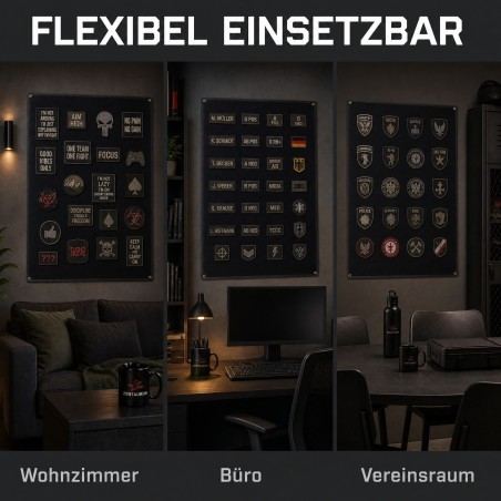 Schwarze Patchwall 70x100 flexibel einsetzbar im Wohnzimmer, Büro oder Vereinsraum
