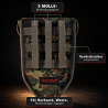 Rückseite der Klappspatentasche MOLLE mit drei Befestigungsgurten und verdrehsicherem PALS-System