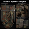 Klappspatentasche für sicheren Spaten-Transport mit großer Frontklappe, Steckschnalle und verstellbarem Gurtband