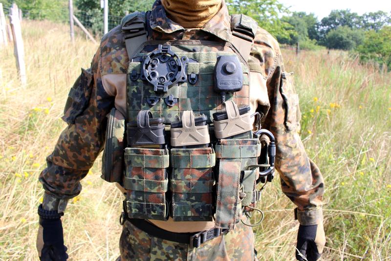 Zentauron Plate Carrier with additional equipment in German Flecktarn Camo